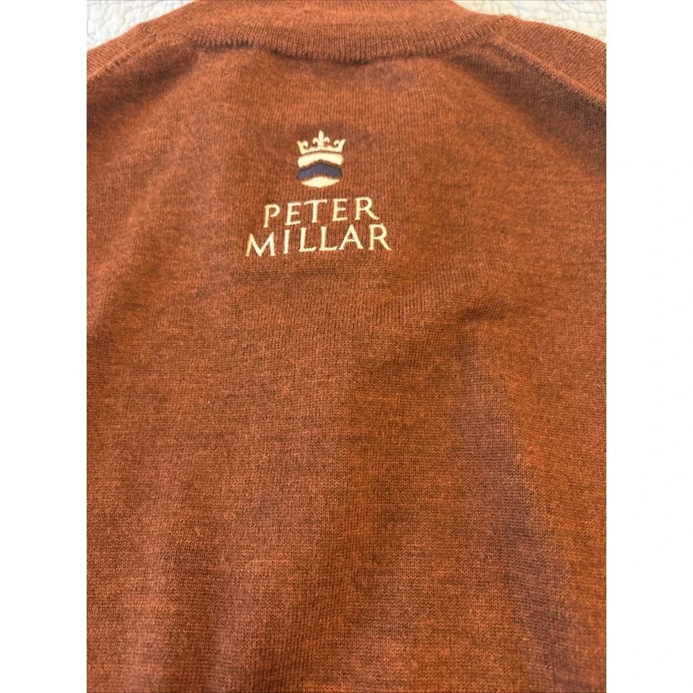 Peter Millar FootJoy Mens L  Rare Golf Sweater Vest 1/4 Zip Brown Merino Wool